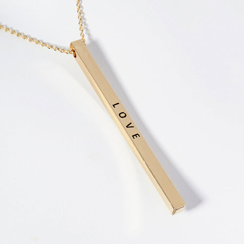 LOVE Brass Metal Bar Pendant Necklace - Gold