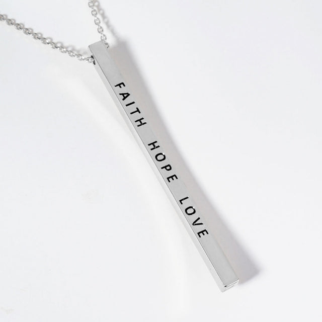 Madeline Love Rhodium FAITH HOPE LOVE Brass Metal Bar Pendant Necklace - Necklaces