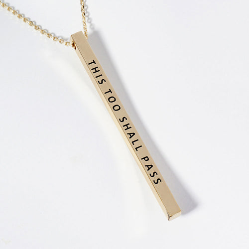 THIS TOO SHALL PASS Brass Metal Bar Pendant Necklace - Gold