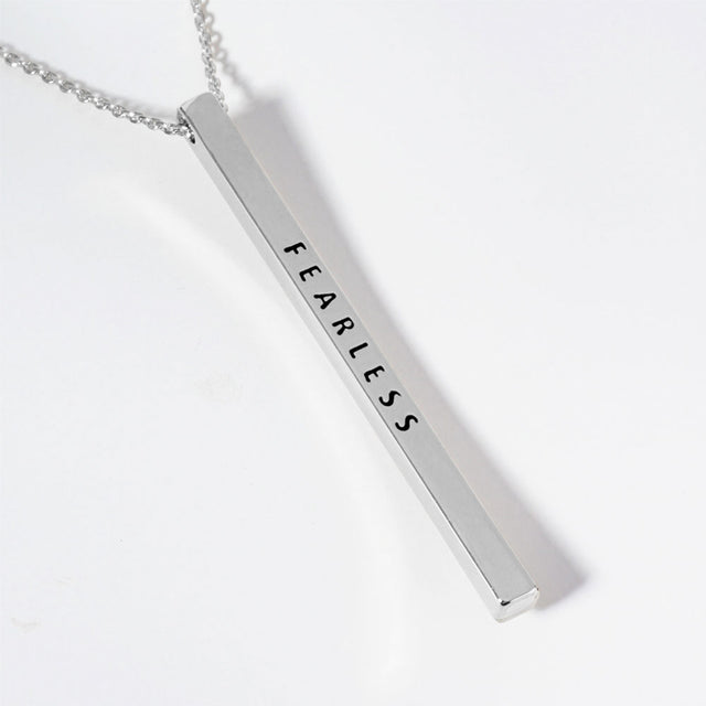 Madeline Love Rhodium FEARLESS Brass Metal Bar Pendant Necklace - Necklaces