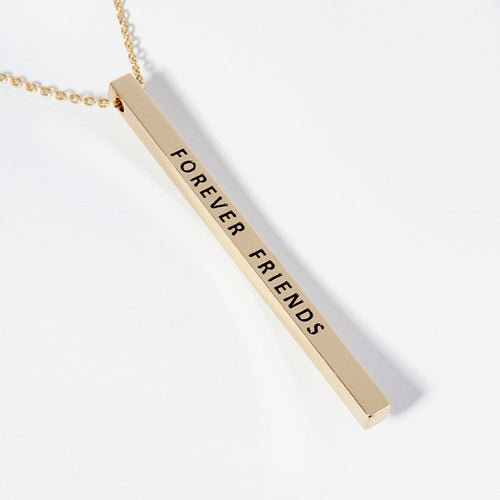 FOREVER FRIENDS Brass Metal Bar Pendant Necklace - Gold