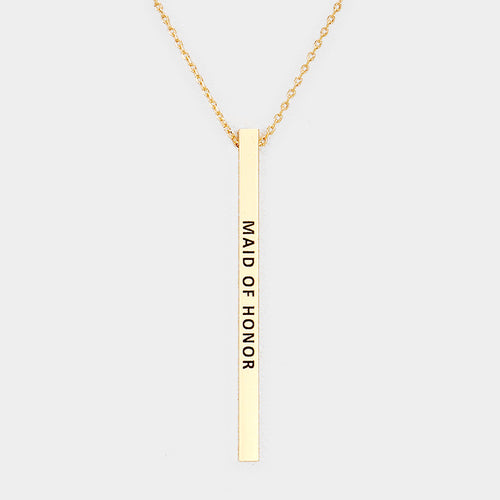 Maid of Honor Metal Bar Pendant Necklace - Gold