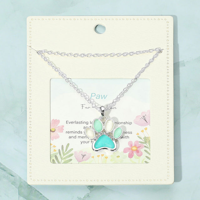 Blue, Silver Sea Glass Paw Pendant Necklace