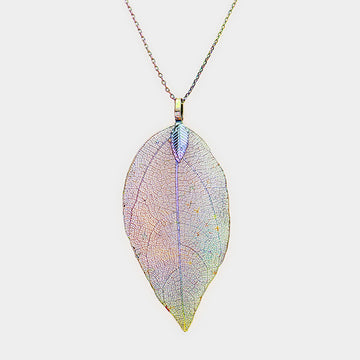 Madeline Love Rhodium, Multi, AB Natural Dipped Filigree Leaf Pendant Necklace - Necklaces