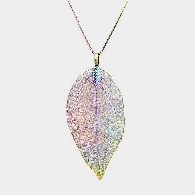 Madeline Love Rhodium, Multi, AB Natural Dipped Filigree Leaf Pendant Necklace - Necklaces