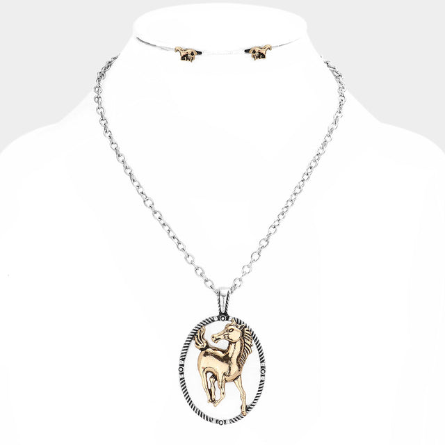 Madeline Love Gold Burnished, Silver Burnished Antique Metal Horse Pendant Necklace - Necklaces