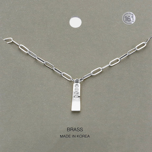 Madeline Love Rhodium Brass Metal Stone Paved Bar Pendant Necklace - Necklaces