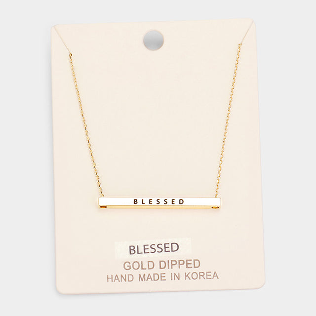 Madeline Love Gold 'Blessed' Horizontal Metal Bar Pendant Necklace - Necklaces