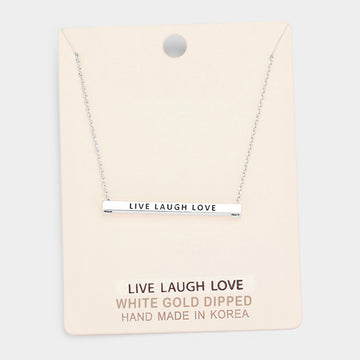 Madeline Love Rhodium, White Gold 'Live Laugh Love' Horizontal Metal Bar Pendant Necklace - Necklaces