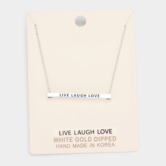Madeline Love Rhodium, White Gold 'Live Laugh Love' Horizontal Metal Bar Pendant Necklace - Necklaces