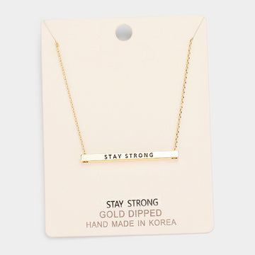 Madeline Love Gold 'Stay Strong' Horizontal Metal Bar Pendant Necklace - Necklaces