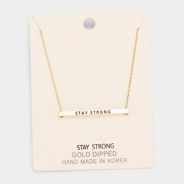 Madeline Love Gold 'Stay Strong' Horizontal Metal Bar Pendant Necklace - Necklaces