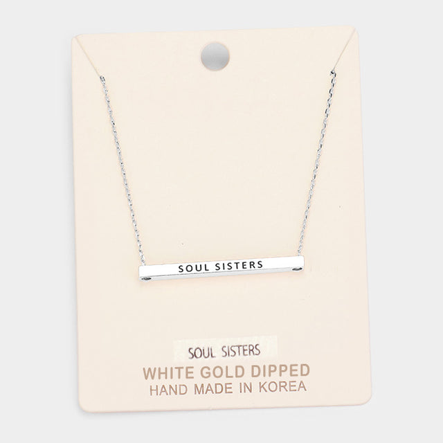 Madeline Love Rhodium, White Gold 'Soul Sisters' Horizontal Metal Bar Pendant Necklace - Necklaces