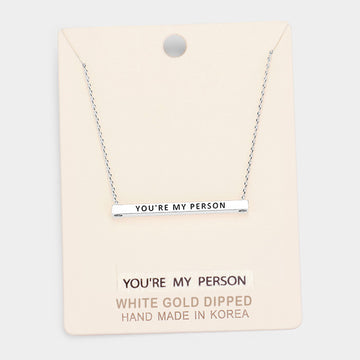 Madeline Love Rhodium, White Gold 'You're My Person' Horizontal Metal Bar Pendant Necklace - Necklaces