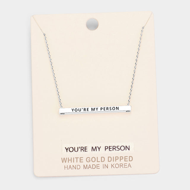 Madeline Love Rhodium, White Gold 'You're My Person' Horizontal Metal Bar Pendant Necklace - Necklaces