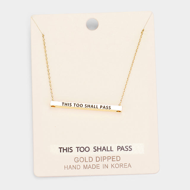 Madeline Love Gold 'This Too Shall Pass' Horizontal Metal Bar Pendant Necklace - Necklaces