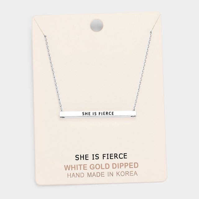 Madeline Love Rhodium 'She Is Fierce' Horizontal Metal Bar Pendant Necklace - Necklaces
