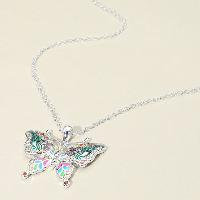 Madeline Love Antique Silver, Multi Antique Metal Enamel Butterfly Pendant Necklace - Jewelry