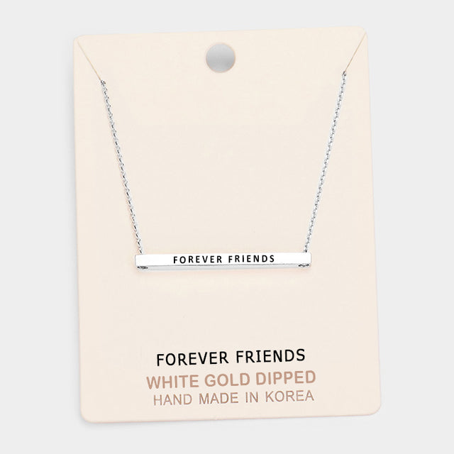 Madeline Love Rhodium 'Forever Friends' Horizontal Metal Bar Pendant Necklace - Necklaces