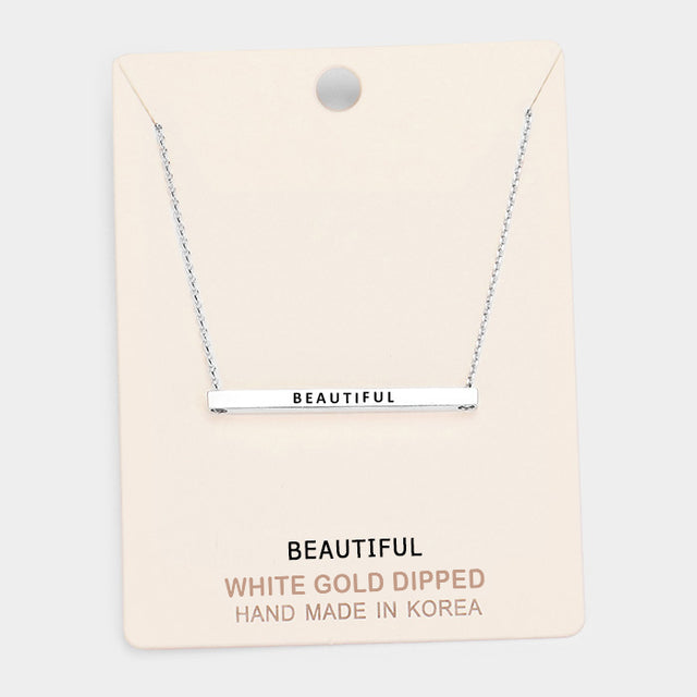Madeline Love Rhodium 'Beautiful' Horizontal Metal Bar Pendant Necklace - Necklaces