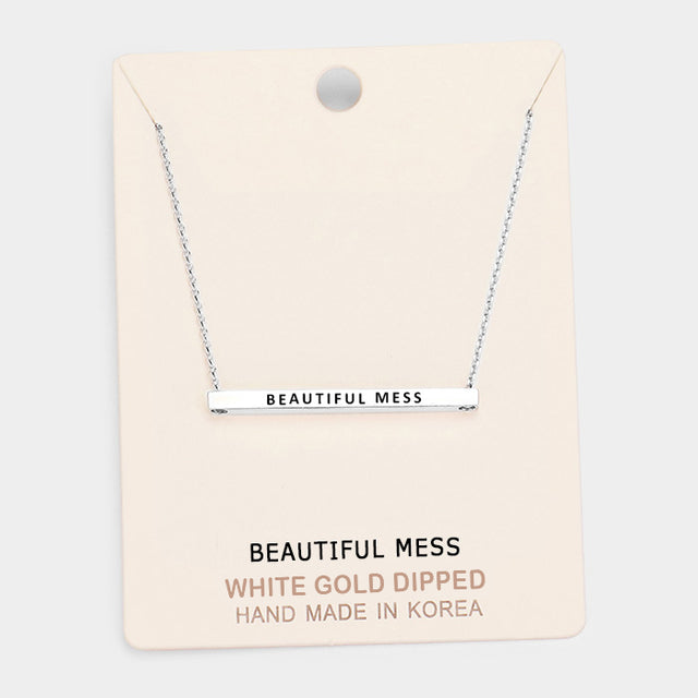 Madeline Love Rhodium 'Beautiful Mess' Horizontal Metal Bar Pendant Necklace - Necklaces