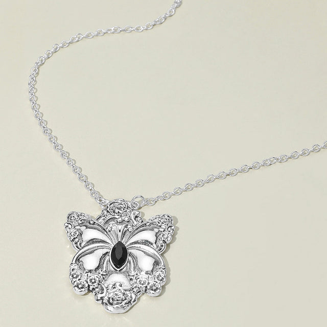 Madeline Love Antique Silver Marquise Stone Accent Antique Metal Butterfly Pendant Necklace - Jewelry