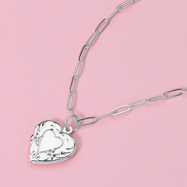 Madeline Love Rhodium Metal Heart Locket Pendant Paperclip Chain Necklace - Necklaces