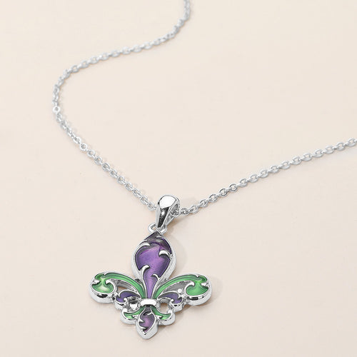 Women's Enamel Fleur de Lis Pendant Necklace - Multi, Silver
