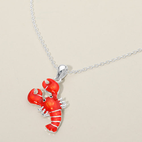 Women's Lobster Charm Pendant Statement Necklace - Red, Silver