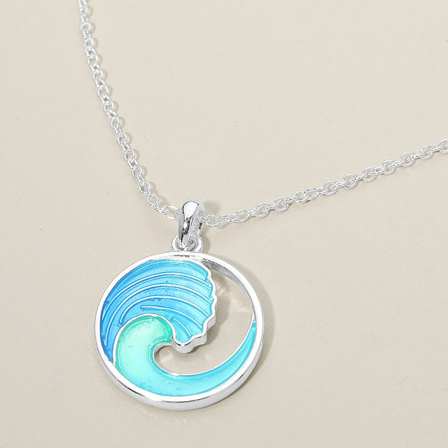 Madeline Love Blue, Silver Ocean Wave Charm Pendant Necklace - Jewelry