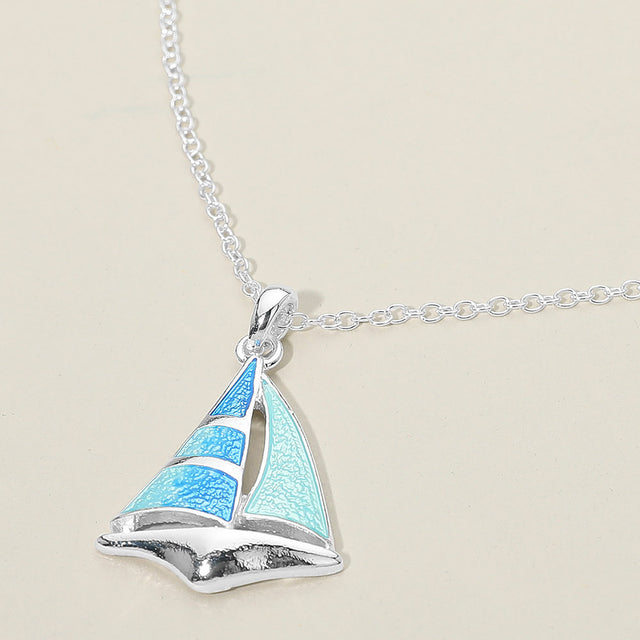 Madeline Love Blue, Silver Sailboat Charm Pendant Necklace - Jewelry