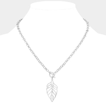 Madeline Love Worn Silver Cut Out Metal Leaf Pendant Toggle Necklace - Necklaces