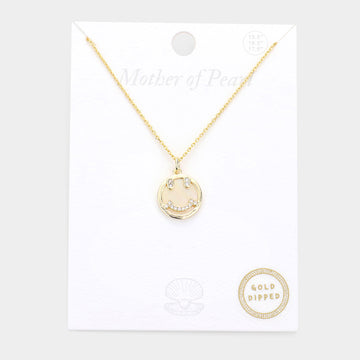 Madeline Love Mother of Pearl Gold Dipped Mother of Pearl Smile Pendant Necklace - Necklaces