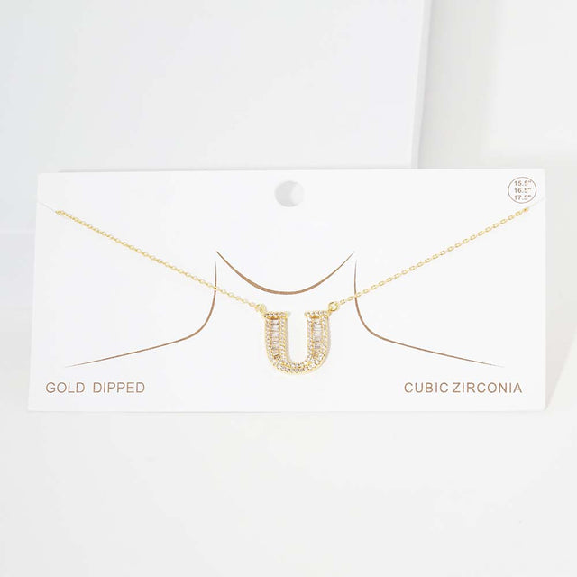 Madeline Love Gold -U- CZ Initial Monogram Pendant Necklace - Jewelry