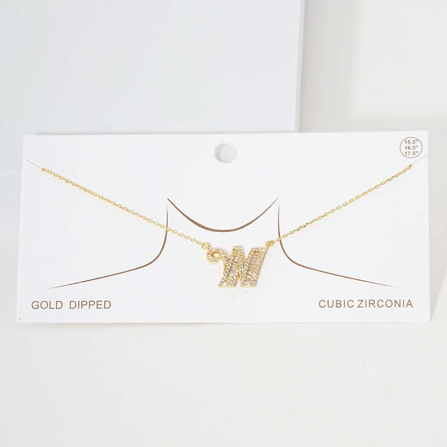 Madeline Love Gold -W- CZ Initial Monogram Pendant Necklace - Jewelry