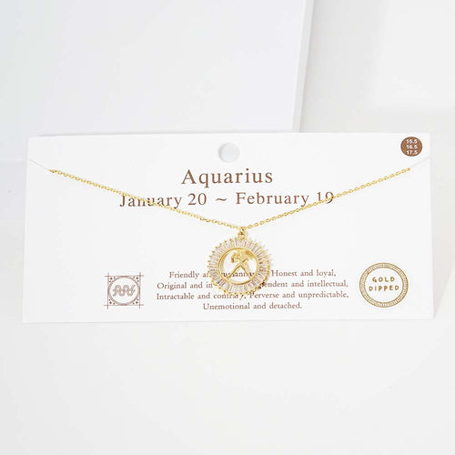 Aquarius Gold Dipped Zodiac Sign Pendant Necklace - Gold