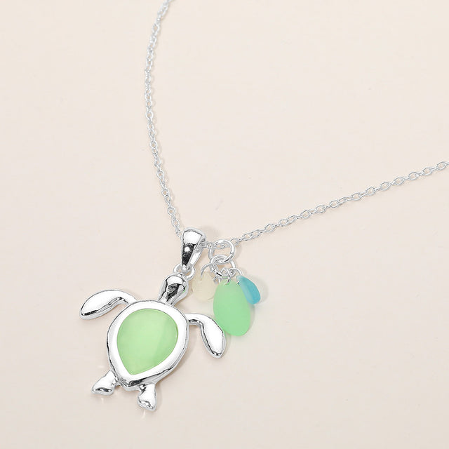 Madeline Love Mint, Silver Sea Glass Sea Turtle Charm Pendant Necklace - Jewelry