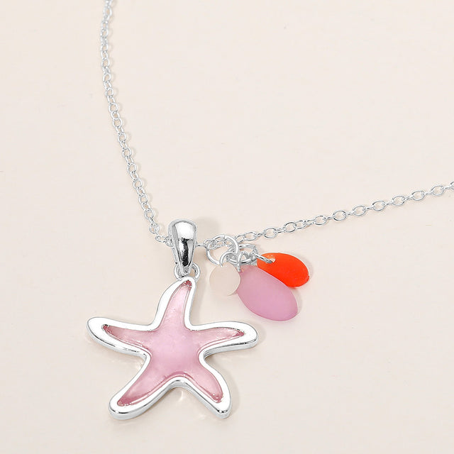 Madeline Love Pink, Silver Sea Glass Starfish Charm Pendant Necklace - Jewelry