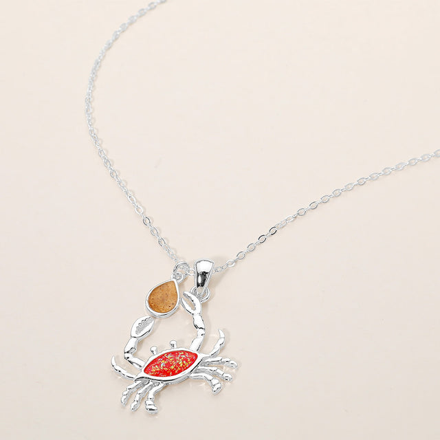 Madeline Love Red, Silver Crab Teardrop Charm Pendant Necklace - Jewelry