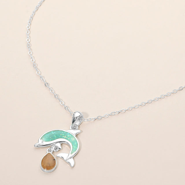 Madeline Love Mint, Silver Dolphin Teardrop Charm Pendant Necklace - Jewelry