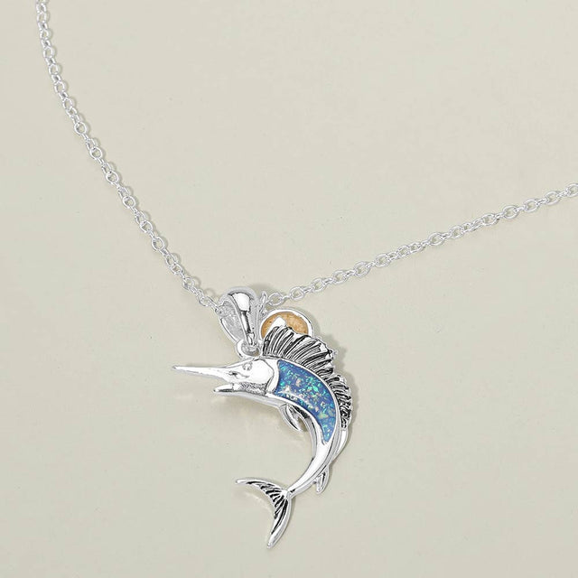 Madeline Love Antique Silver, Blue Swordfish Charm Pendant Necklace - Jewelry