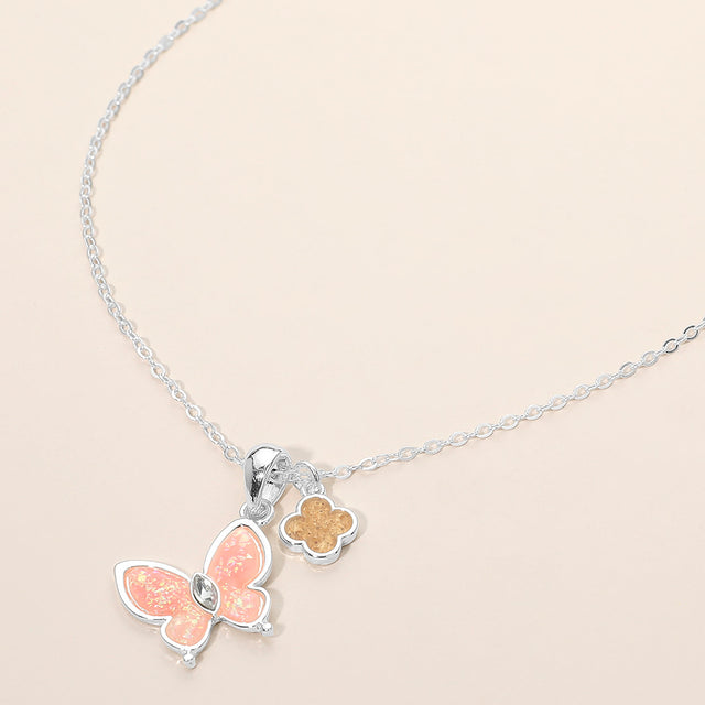 Madeline Love Light, Pink, Silver Quatrefoil Butterfly Charm Pendant Necklace - Jewelry