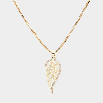 Madeline Love Gold Rhinestone Embellished Metal Wing Pendant Necklace - Necklaces