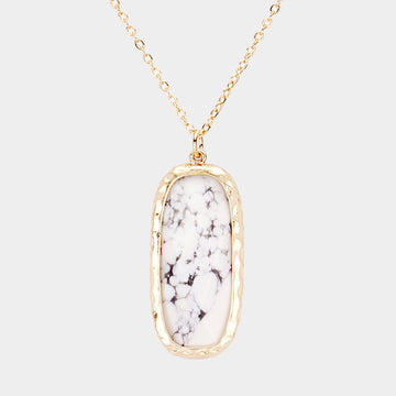 Madeline Love Howlite Semi Precious Curved Rectangle Stone Pendant Necklace - Necklaces