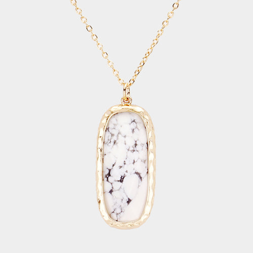 Semi Precious Curved Rectangle Stone Pendant Necklace - Howlite