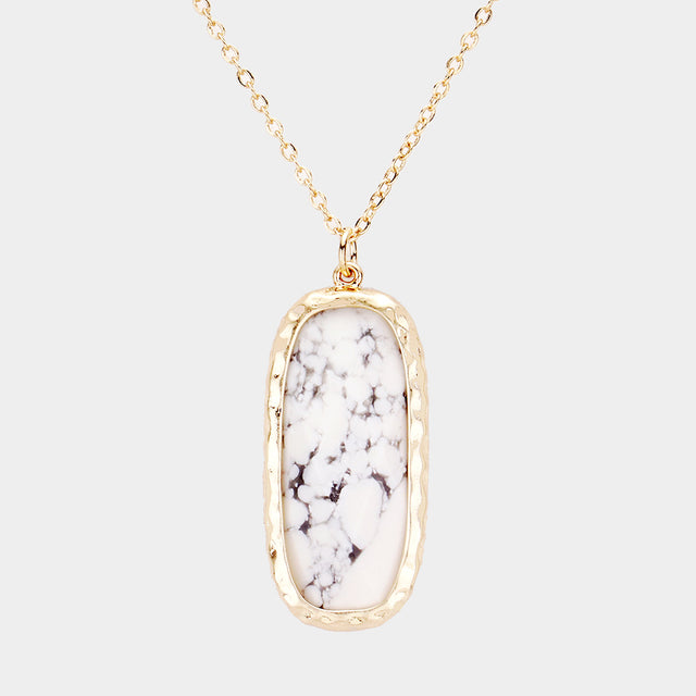 Madeline Love Howlite Semi Precious Curved Rectangle Stone Pendant Necklace - Necklaces