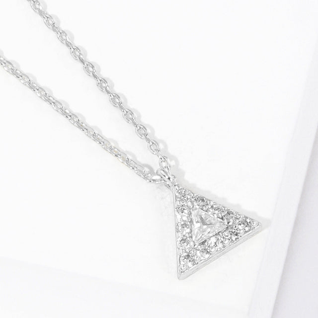 Madeline Love Clear, Rhodium White Gold Dipped CZ Triangle Pendant Necklace - Jewelry