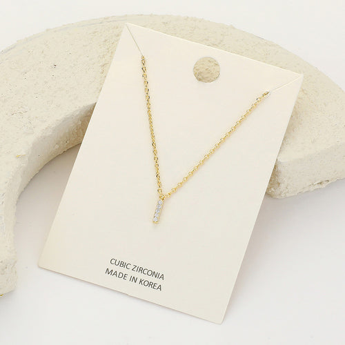 -I- CZ Stone Paved Initial Monogram Pendant Necklace - ~I~, Clear, Gold