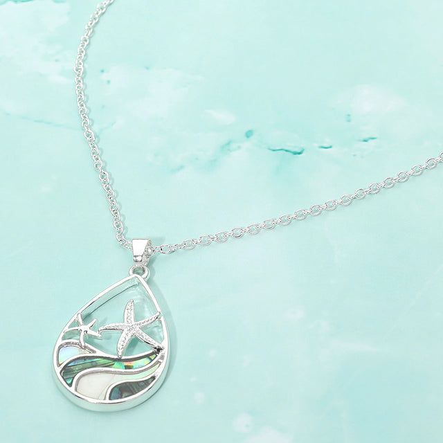 Madeline Love Multi, Silver Abalone Starfish Wave Teardrop Pendant Necklace - Jewelry