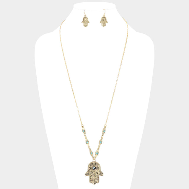 Madeline Love Antique Gold Evil Eye Hamsa Hand Pendant Necklace - Necklaces